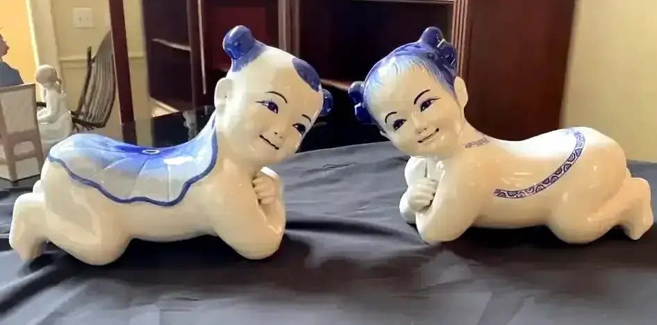 Large Blue & White Asian Child Baby Pillows