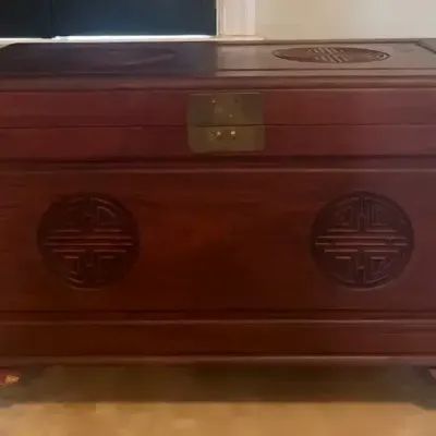 Asian-Style Carved Wood Storage Chest