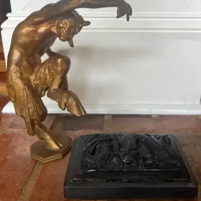 Horned Figure Sculpture & Carved Dragon Box