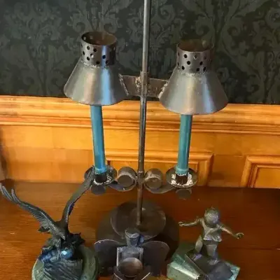 Candle Lamp, Eagle & Figural Sculptures