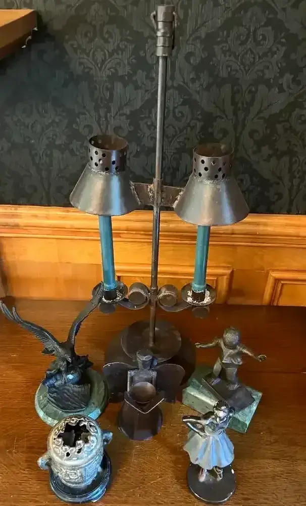 Candle Lamp, Eagle & Figural Sculptures