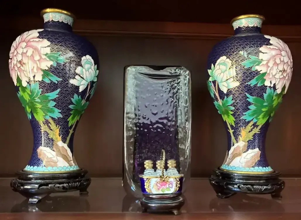 Cloisonné Vases & Miniature Perfume Set