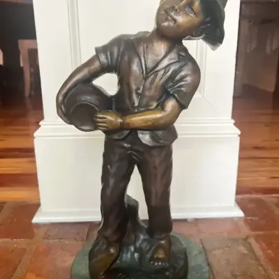Guellot Bronze Boy With Jug Sculpture