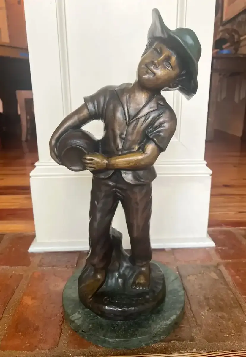 Guellot Bronze Boy With Jug Sculpture
