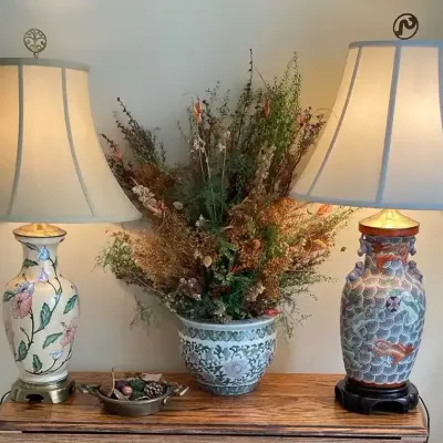 Asian-Style Lamps, Fish Bowl Planter & Décor