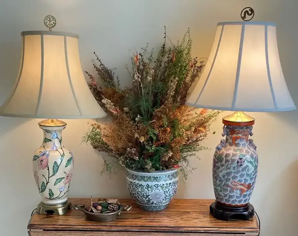 Asian-Style Lamps, Fish Bowl Planter & Décor