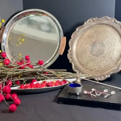 Kromex Art Deco Tray, Gorham Silverplate & Serving Accessories