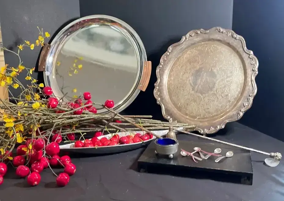 Kromex Art Deco Tray, Gorham Silverplate & Serving Accessories