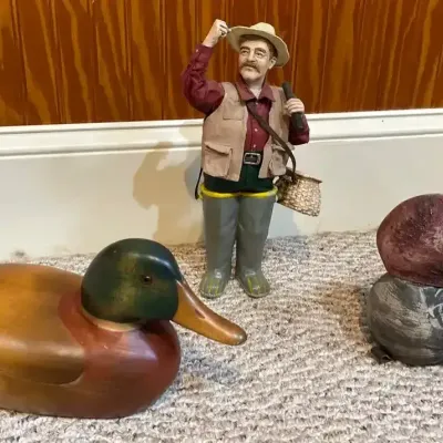 Ron Fisher Signed Duck Decoys & Fisherman Figure