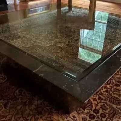 Italian-Style Marble & Glass Cantilever Coffee Table