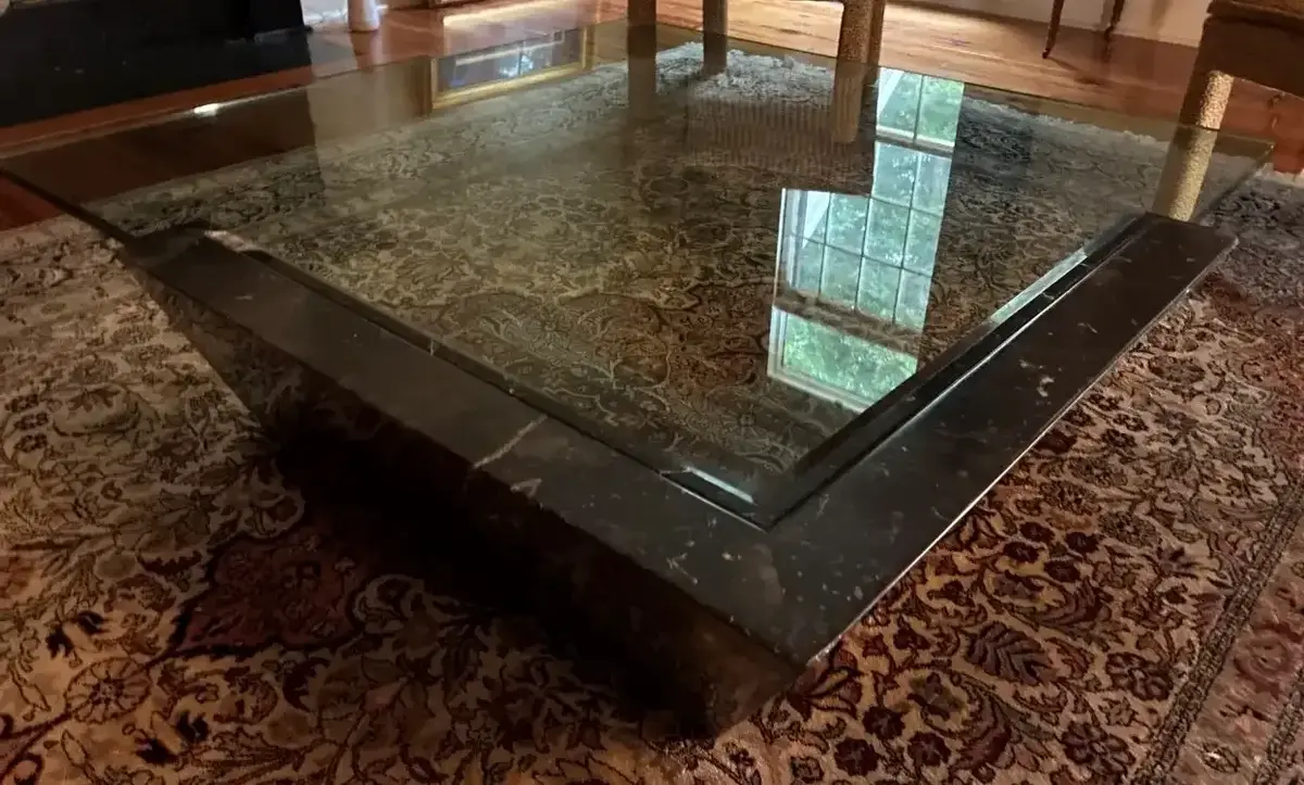 Italian-Style Marble & Glass Cantilever Coffee Table