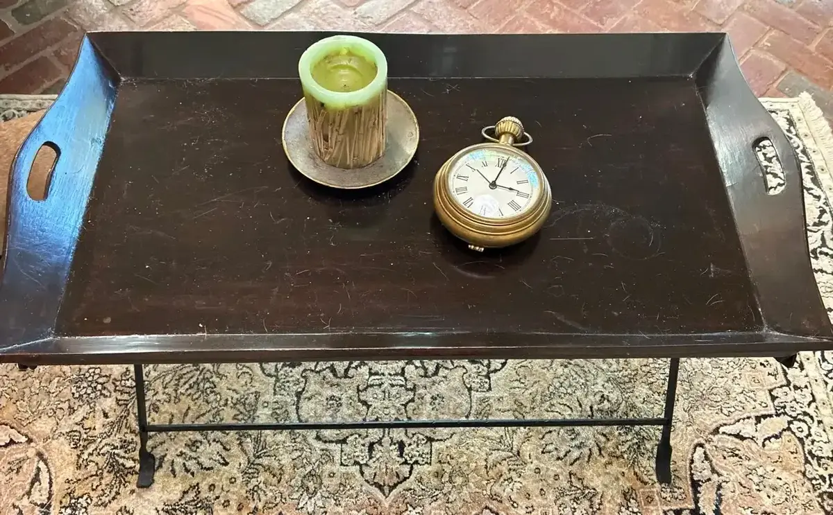 Wood & Wrought Iron Tray Coffee Table With Decor
