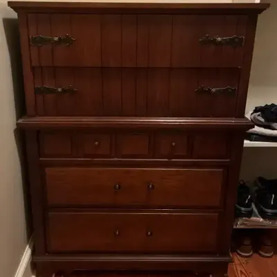Solid Wood Five-Drawer Dresser With Brass Hardware