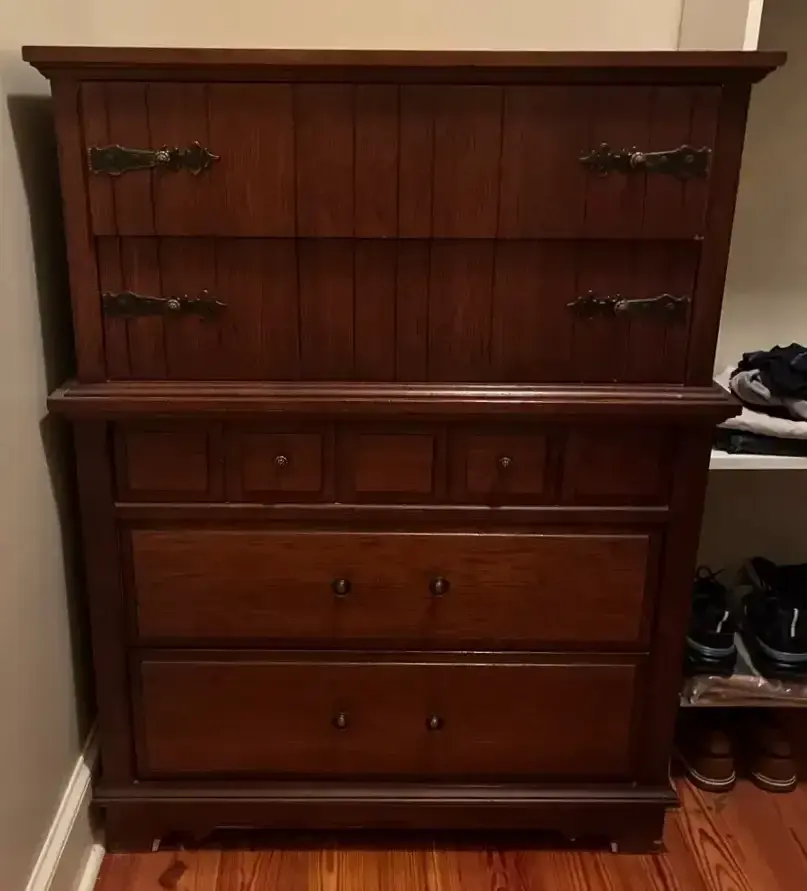 Solid Wood Five-Drawer Dresser With Brass Hardware