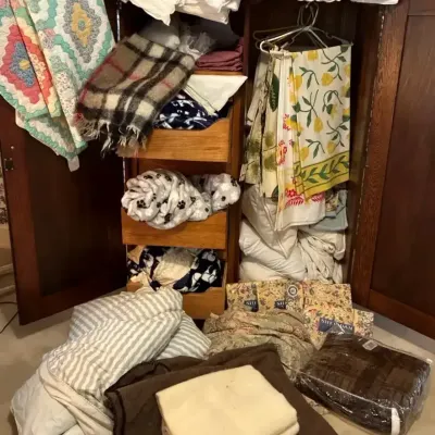 Linen Closet Contents With Quilts, Bedding & Vintage Linens