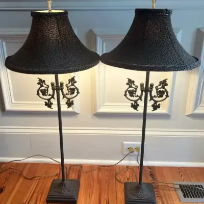 Pair of Metal Table Lamps With Leopard Print Shades