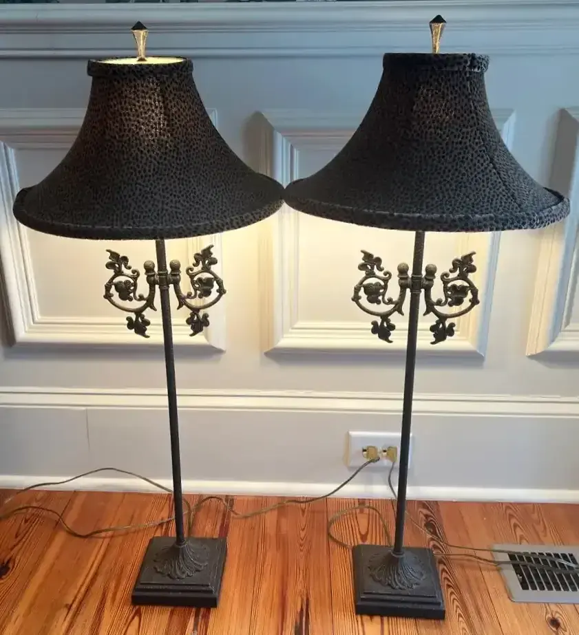 Pair of Metal Table Lamps With Leopard Print Shades