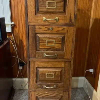 Vintage Oak Four-Drawer Filing Cabinet