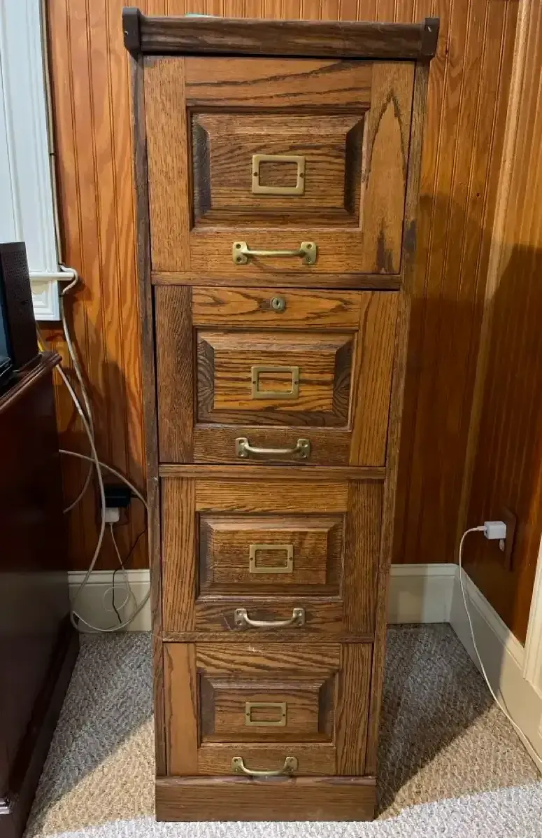 Vintage Oak Four-Drawer Filing Cabinet