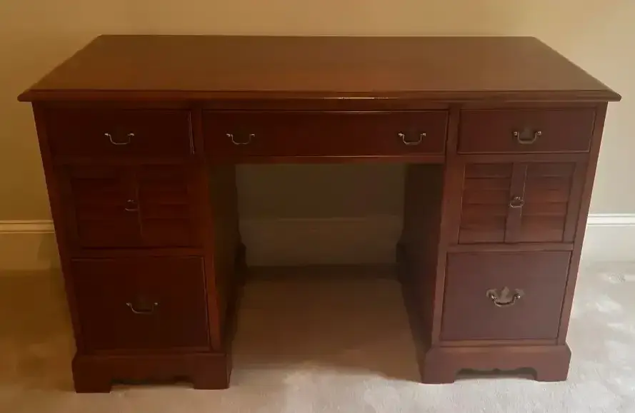 Seven-Drawer Wood Desk With Shutter-Style Accents