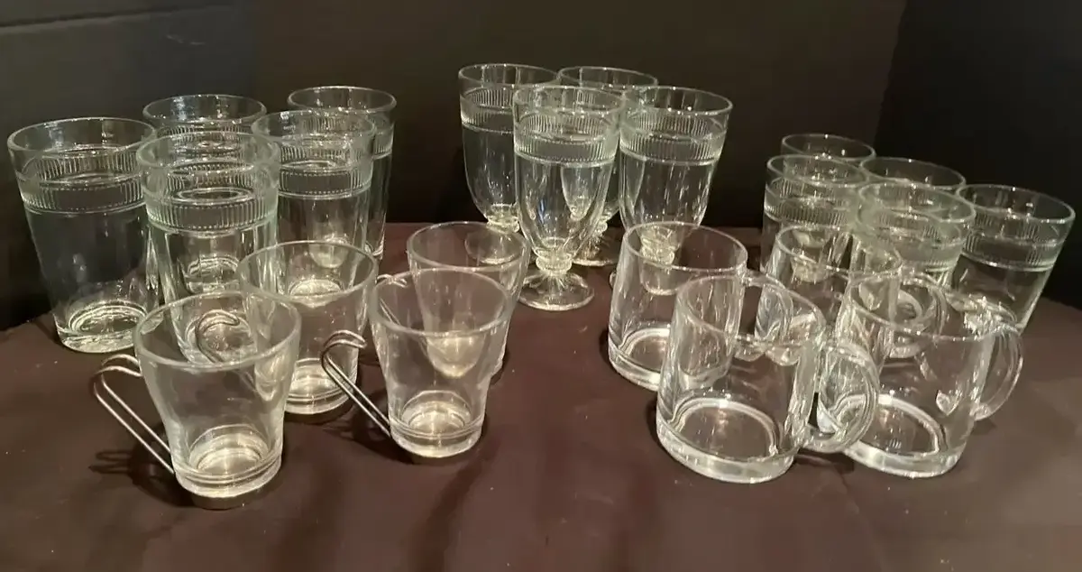 Clear Glass Beverage, Goblet & Coffee Cup Set