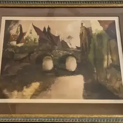 Julien Célos Signed “Continental Landscape with Bridge” 