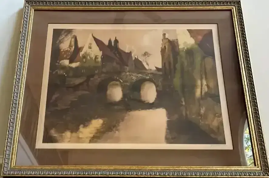 Julien Célos Signed “Continental Landscape with Bridge” 