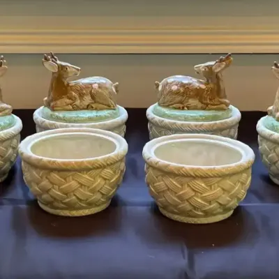 Fitz and Floyd Ironstone Deer Basket Set