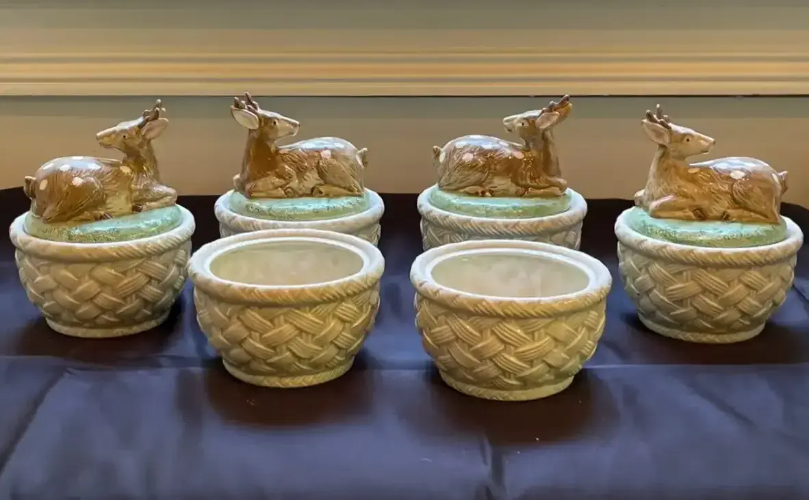 Fitz and Floyd Ironstone Deer Basket Set