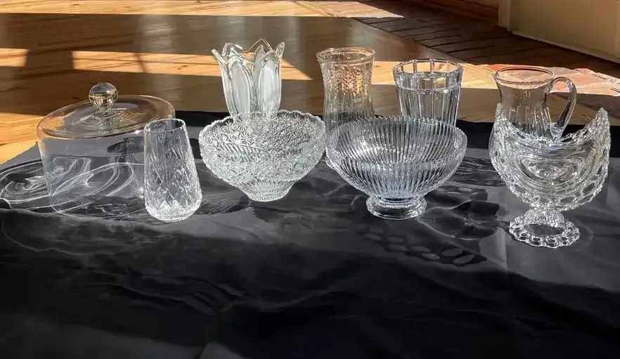 Crystal & Cut Glass Bowls, Vases, Pitcher & Cloche