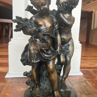 Auguste Moreau Bronze Figure of Two Children