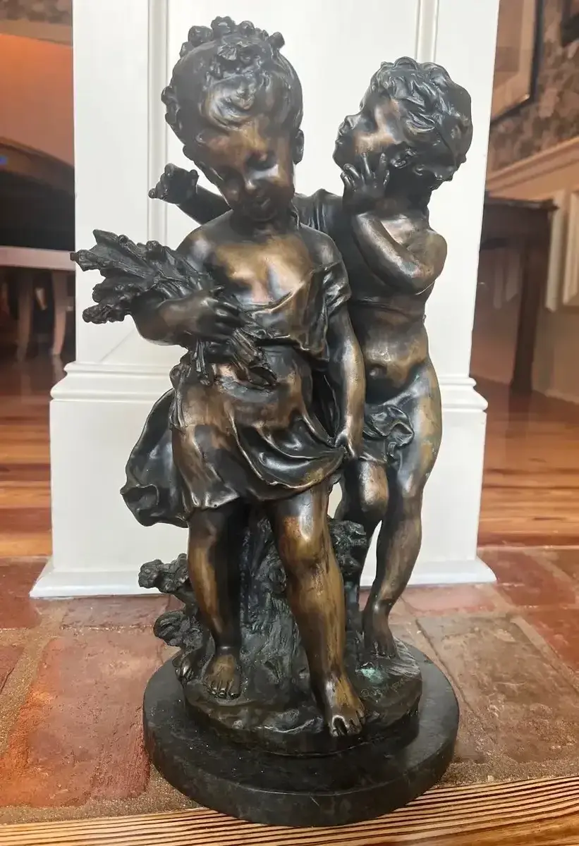 Auguste Moreau Bronze Figure of Two Children