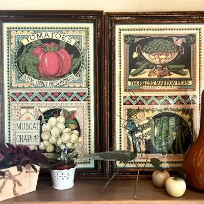 Framed Produce Prints, African Violets & Decor