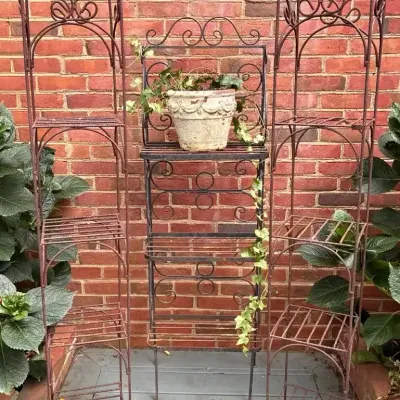 Three Wrought Iron Plant Stands With Ivy Planter