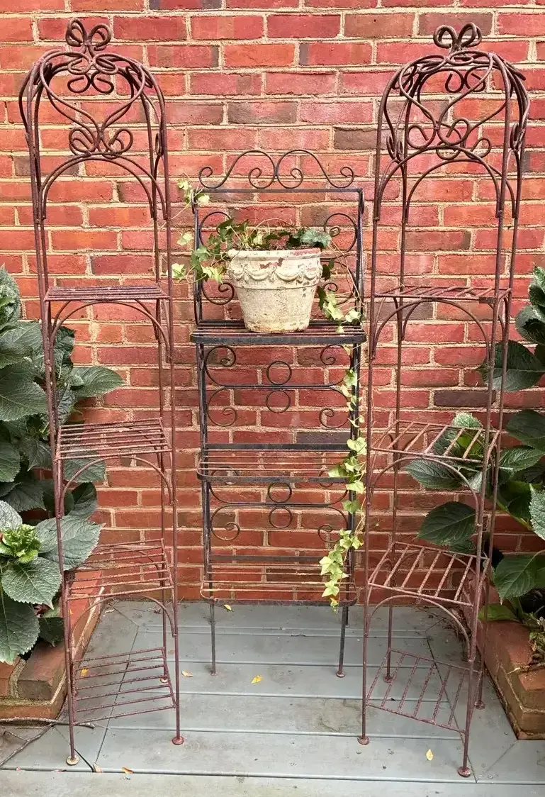 Three Wrought Iron Plant Stands With Ivy Planter