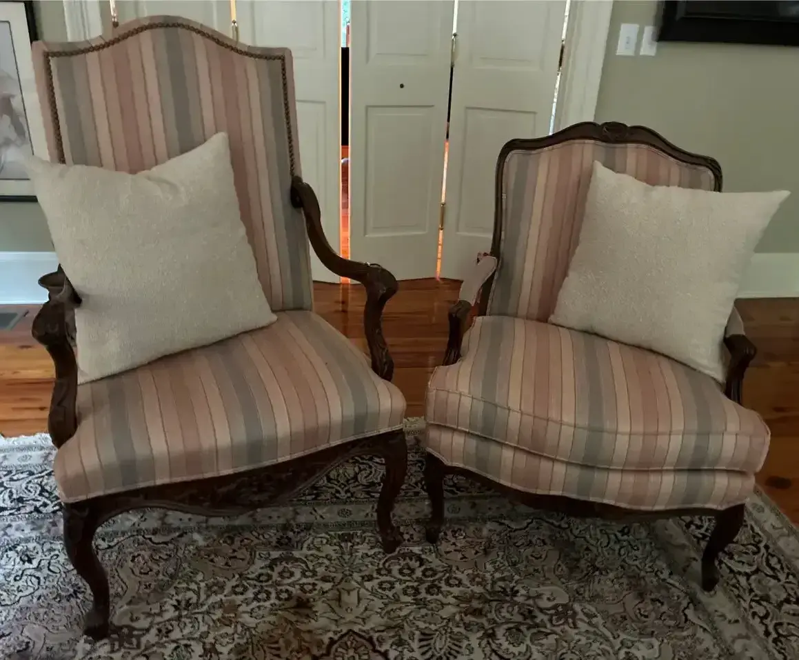 Pair of Queen Anne-Style Upholstered Armchairs