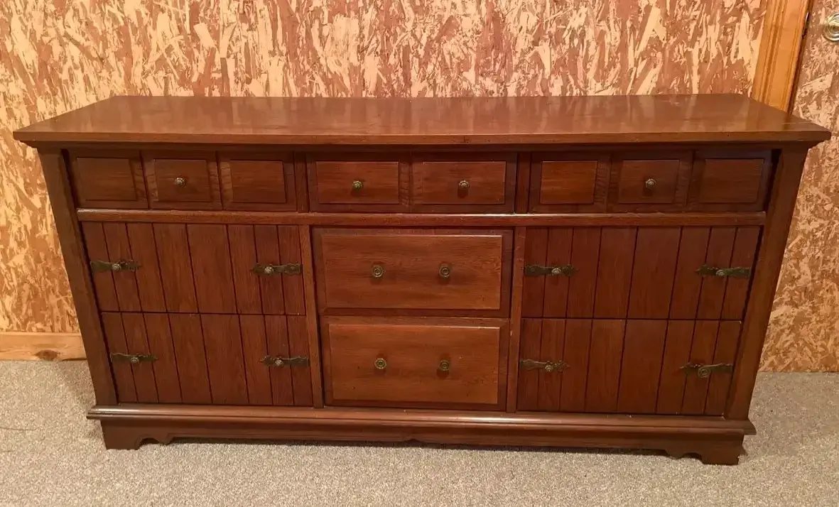Nine-Drawer Wood Dresser With Metal Accents