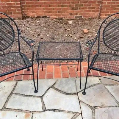Wrought Iron Patio Accent Table & Two Armchairs