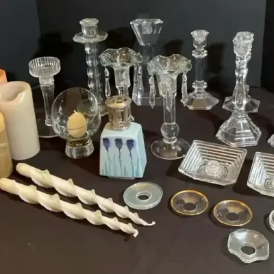 Crystal & Glass Candlesticks With Lamp Berger & Accessories