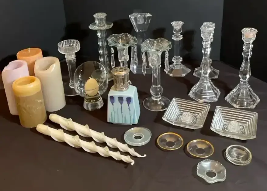 Crystal & Glass Candlesticks With Lamp Berger & Accessories
