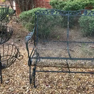 Wrought Iron Rocking Bench & 3-Tier Planter Stand