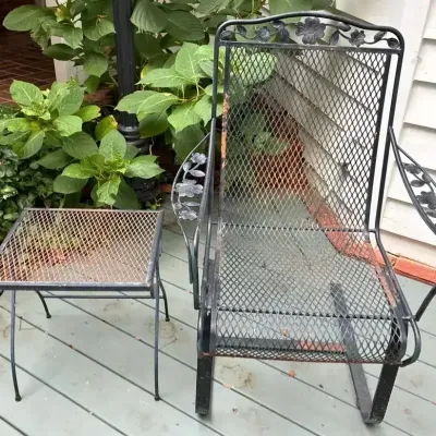 Wrought Iron Patio Chair & Accent Table