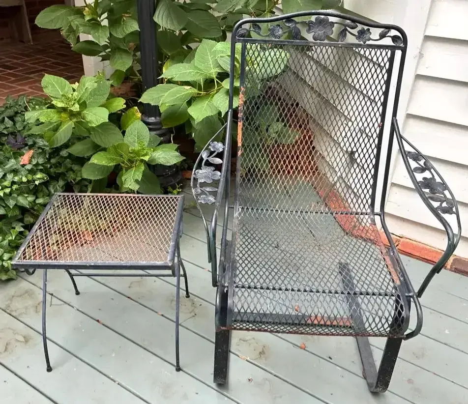 Wrought Iron Patio Chair & Accent Table