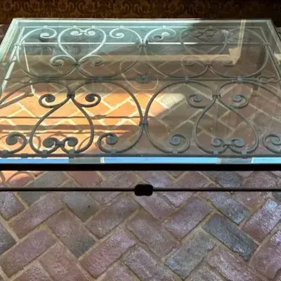 Ornate Wrought Iron & Glass Coffee Table