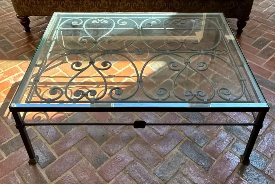 Ornate Wrought Iron & Glass Coffee Table