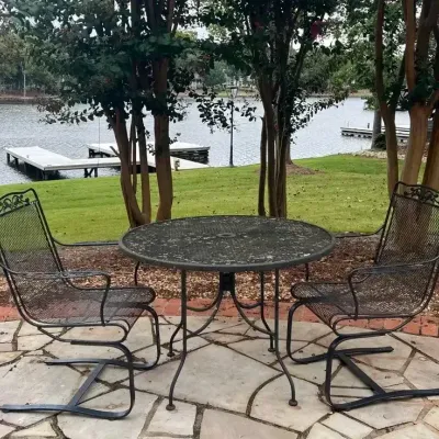 Wrought Iron Patio Table & Spring Rocking Chairs