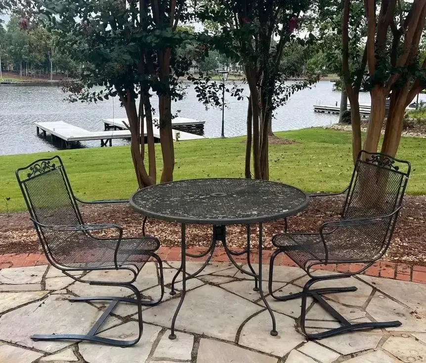 Wrought Iron Patio Table & Spring Rocking Chairs