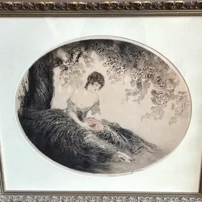 Louis Icart “Little Prisoner” / “Woman with Bird in Cage” Pencil-Signed Etching