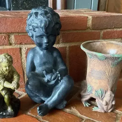 Borghese Boy Statue, Child With Frog & Terra-Cotta Frog Planter