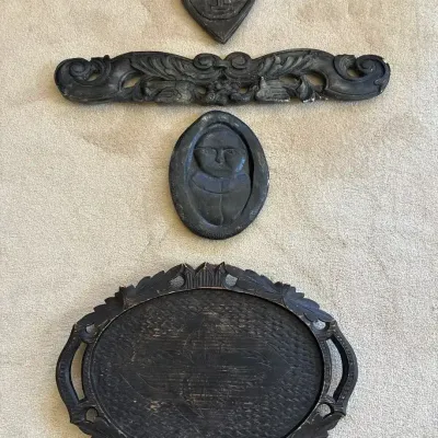 New England Gravestone Casts & Carved Wood Tray